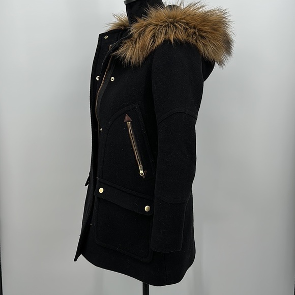 J. Crew Chateau parka jacket zip Coat Black Wool 0 petite - Picture 6 of 9